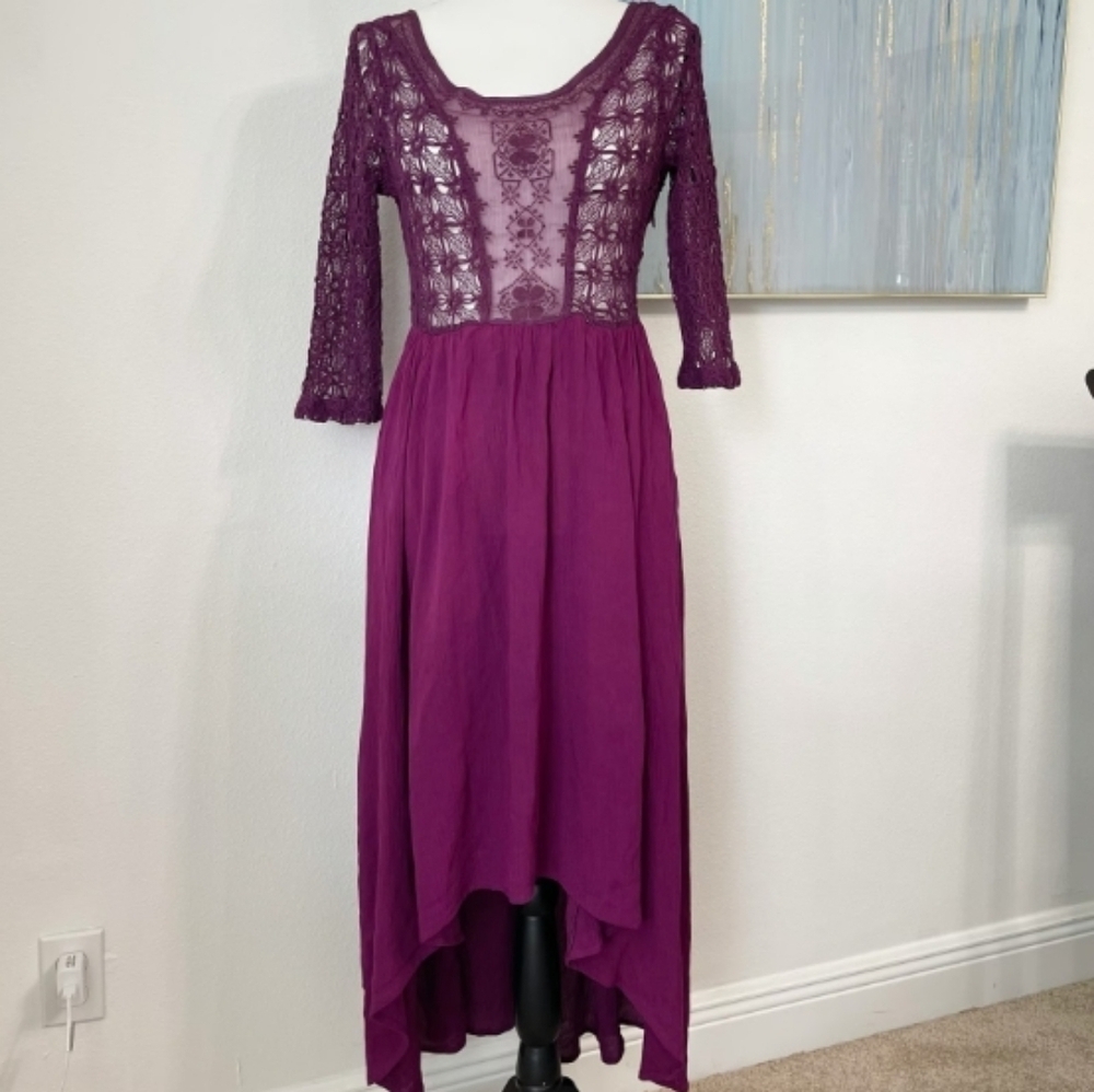 Free People- Lonesome Dove High-Low Purple (Plum) Dress- Small, 16" PTP, 46"L